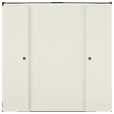 Un armadio rettangolare bianco con due porte scorrevoli e piccole maniglie quadrate nere su ciascuna porta, posizionato su uno sfondo neutro.