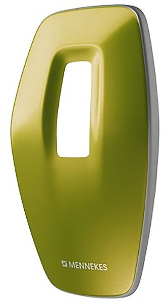 Una stazione di ricarica per veicoli elettrici giallo e nero con design minimalista, con il marchio 'MENNEKES' nella parte inferiore.