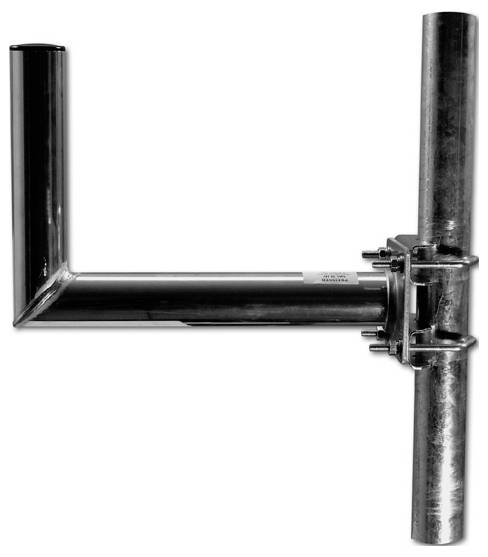 Un'immagine in bianco e nero di due tubi in acciaio collegati che formano una forma a L. I tubi sono fissati con una fascetta.