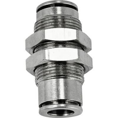 Raccordo per tubo metallico filettato con dado esagonale, mostrato isolato su sfondo bianco.