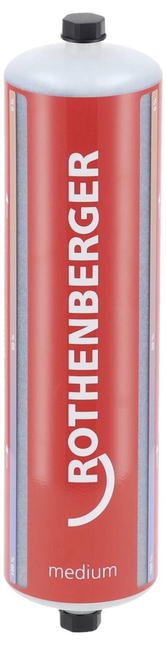 Bombola di gas rossa Rothenberger di medie dimensioni in posizione verticale.