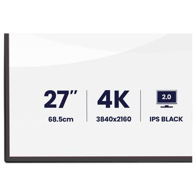 L'immagine mostra un monitor 4K da 27 pollici con risoluzione 3840x2160 e schermo IPS Black.