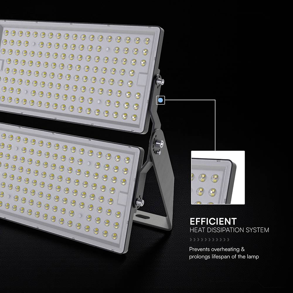 'Proiettore a LED con sistema efficiente di dissipazione del calore. Previene il surriscaldamento e prolunga la durata di vita. Dettaglio ravvicinato della disposizione dei LED.'