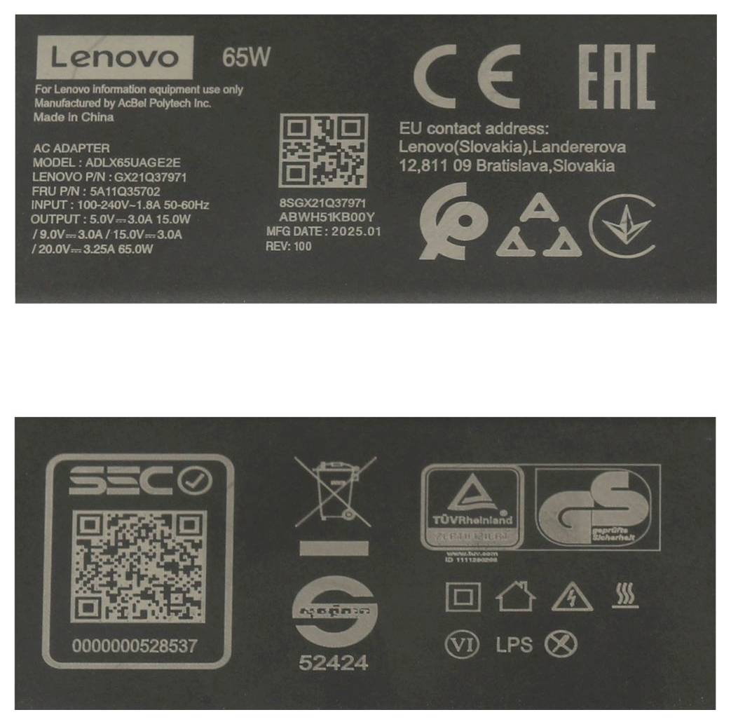 Lenovo Netzteil 5A11Q35702 Alimentatore per notebook 65 W 20 V 3 A-4