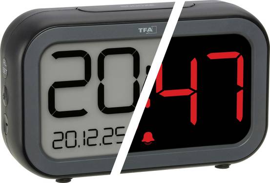 TFA Dostmann  60.2048.01  Quarzo  Sveglia  Nero, Nero antracite  Tempi di allarme 1    display negativo