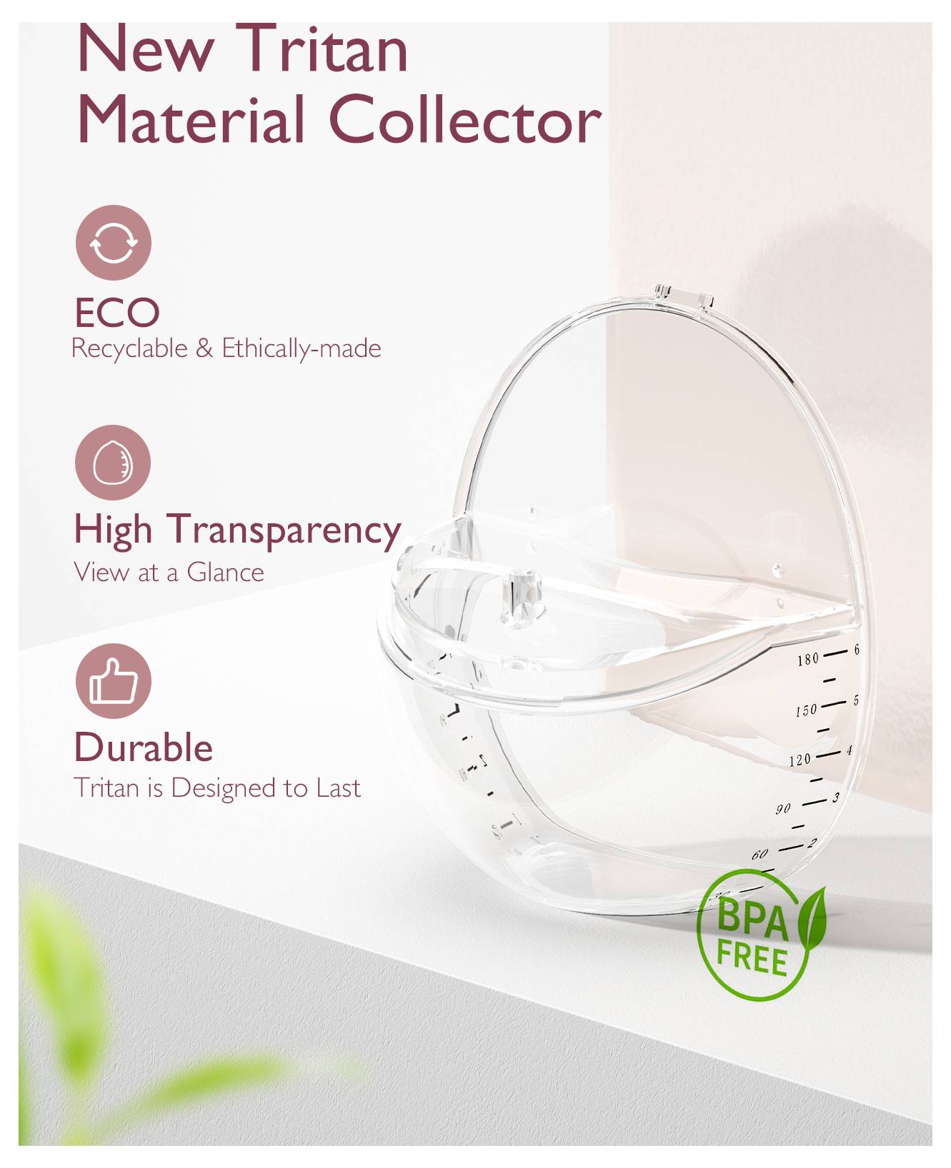 Il 'Collettore di Materiali New Tritan' offre tre vantaggi: ecologico, alta trasparenza per una visibilità agevole, e un design durevole. Privo di BPA.