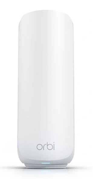 Un router Wi-Fi bianco, cilindrico, con la scritta 'orbi' alla base, progettato per la connettività domestica moderna.