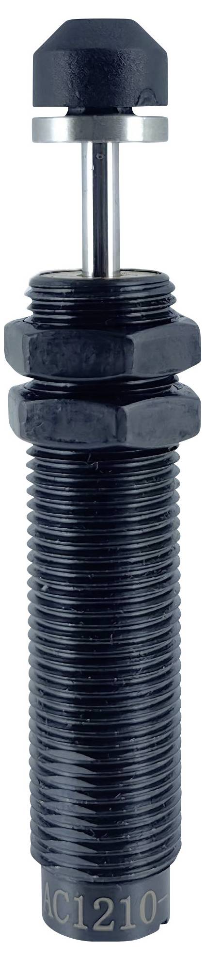 Un ammortizzatore nero con asta argentata, contrassegnato con 'AC1210', utilizzato per smorzare vibrazioni e urti.