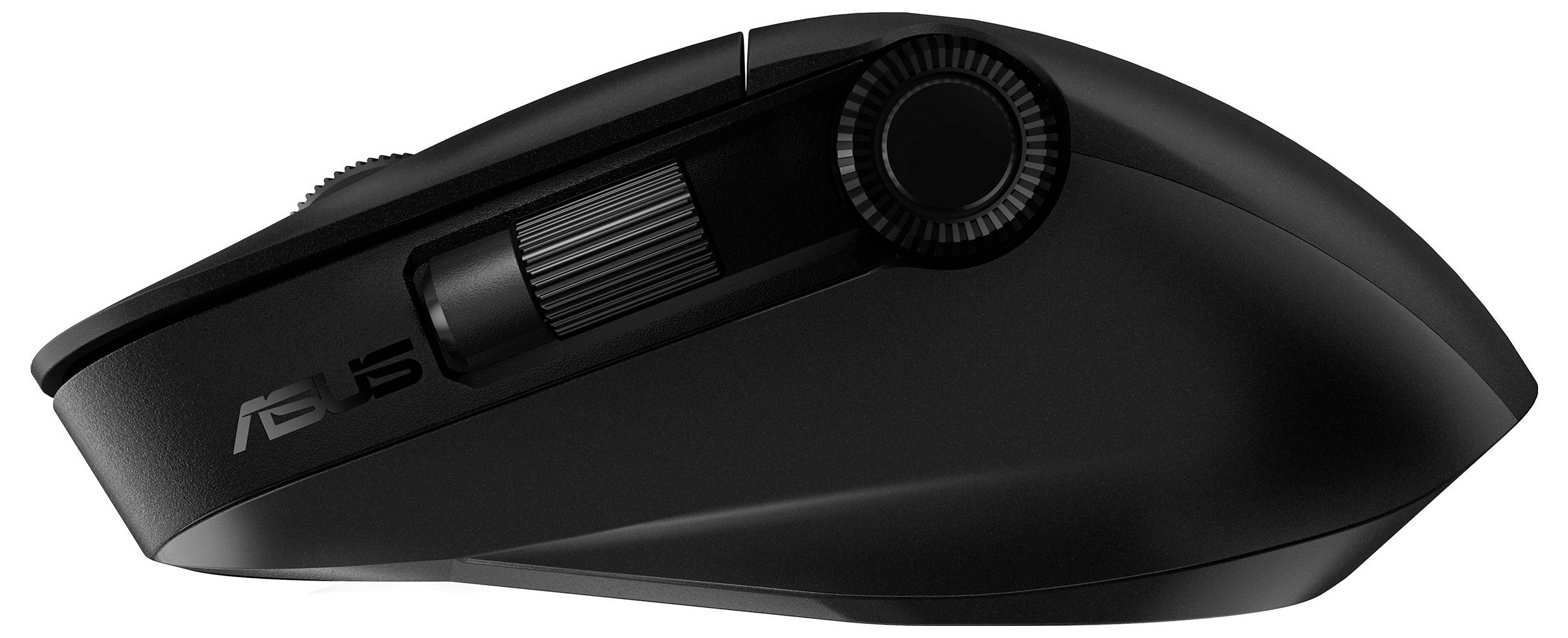 Un mouse per computer nero, ergonomico, con rotellina di scorrimento e pulsanti laterali, progettato per il gaming o attività che richiedono precisione.