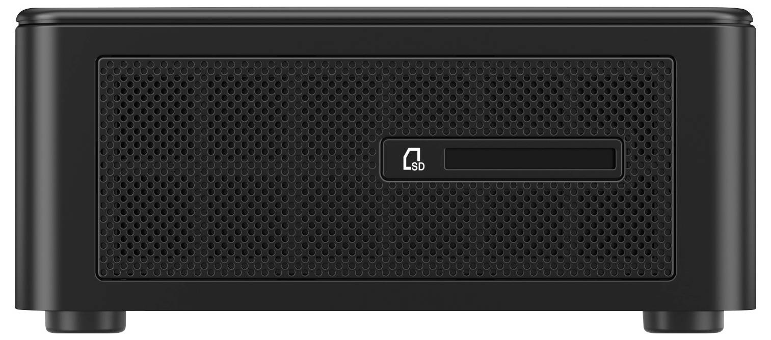 Un hard drive esterno nero con superficie testurizzata e uno slot per scheda SD etichettato 'SD' sul pannello anteriore.