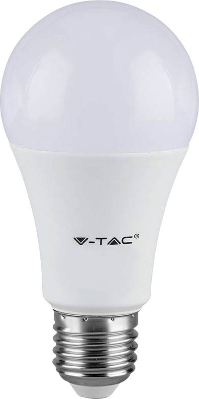 Una lampadina a LED bianca con base a vite standard, etichettata 'V-TAC'.