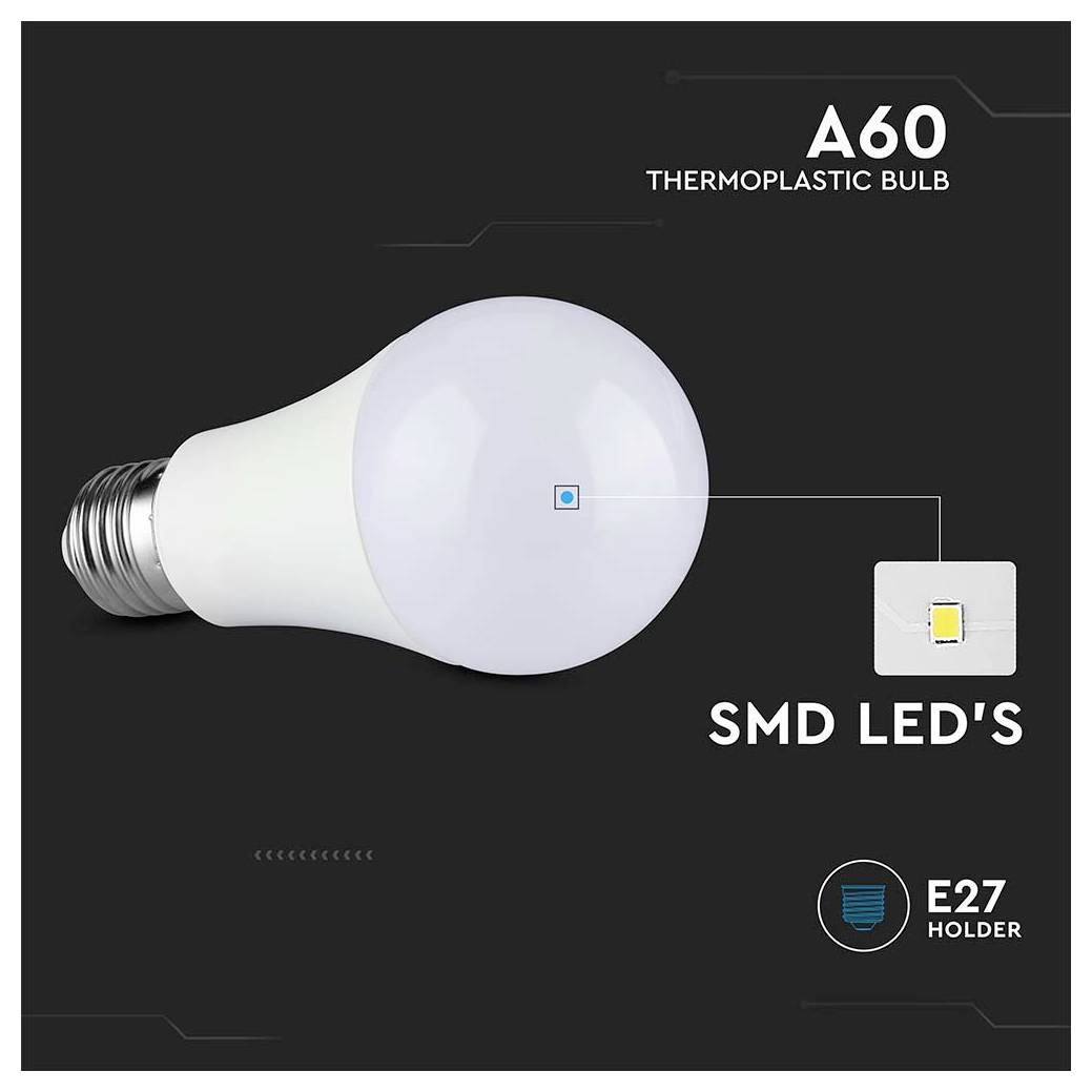 Lampadina termoplastica A60 con LED SMD, attacco E27.