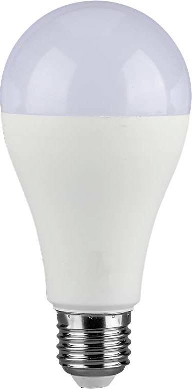 Una lampadina LED con base bianca e parte superiore smerigliata, progettata per attacchi standard, che mostra la tecnologia di illuminazione ad alta efficienza energetica.