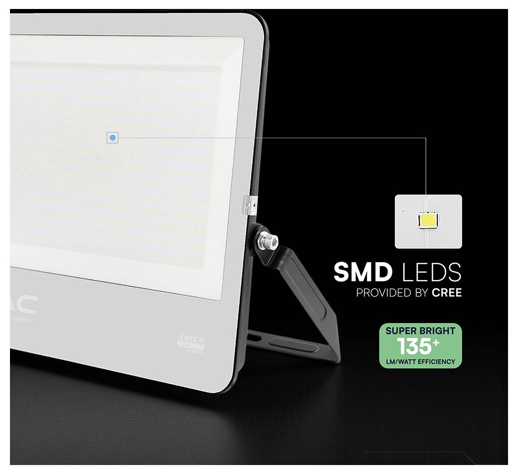 Proiettore LED con LED SMD forniti da CREE, che offre un'efficienza straordinaria di oltre 135 lumen per watt.