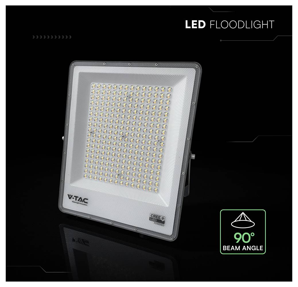 Faretto LED con angolo di apertura di 90 gradi. È visibile il marchio V-TAC. Ideale per l'illuminazione di aree ampie.