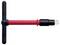 Un cricchetto a T rosso e nero, con un braccio rosso e un manico nero, progettato per facilitare la rotazione e l'applicazione della coppia.