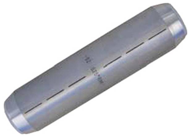 Un tubo metallico cilindrico con estremità sigillate e una serie di fessure verticali lungo il suo lato, utilizzato per la soppressione del rumore nei sistemi hardware.