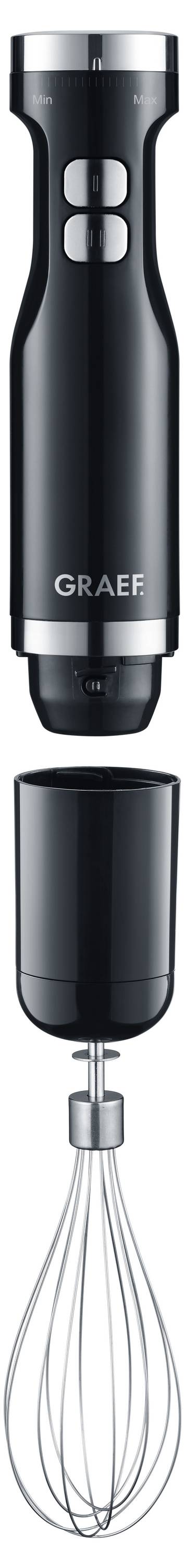 Frullatore a immersione 'Graef' nero con frusta estraibile.