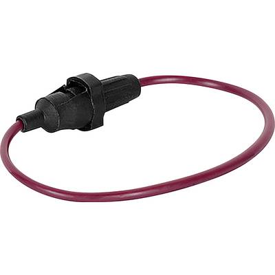 Un portafusibile elettrico rosso con un fusibile attaccato è mostrato, con un filo ad anello.