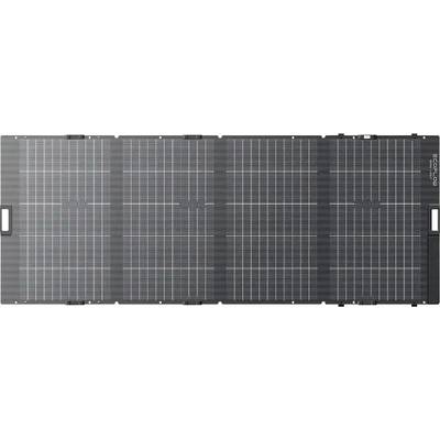 Pannello solare portatile aperto, che mostra quattro sezioni fotovoltaiche nere progettate per una cattura efficiente dell'energia.