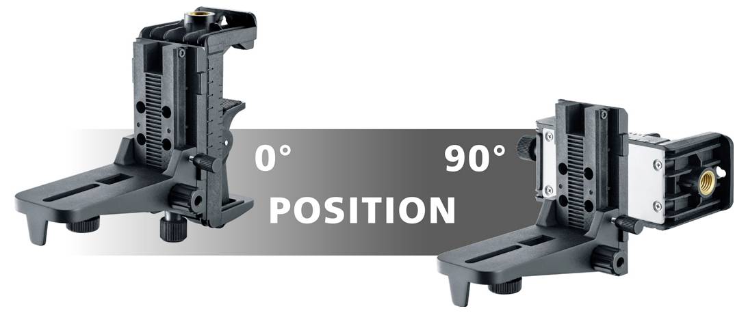 'Pinza a ganasce mostrata in due posizioni: a sinistra a 0° e a destra a 90°, che dimostra gli angoli regolabili per un posizionamento preciso.'