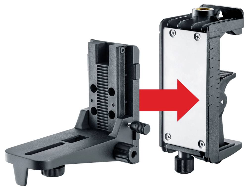 Montare l'adattatore a sinistra con una freccia rossa brillante che punta a un dispositivo corrispondente a destra, indicando la direzione di assemblaggio.