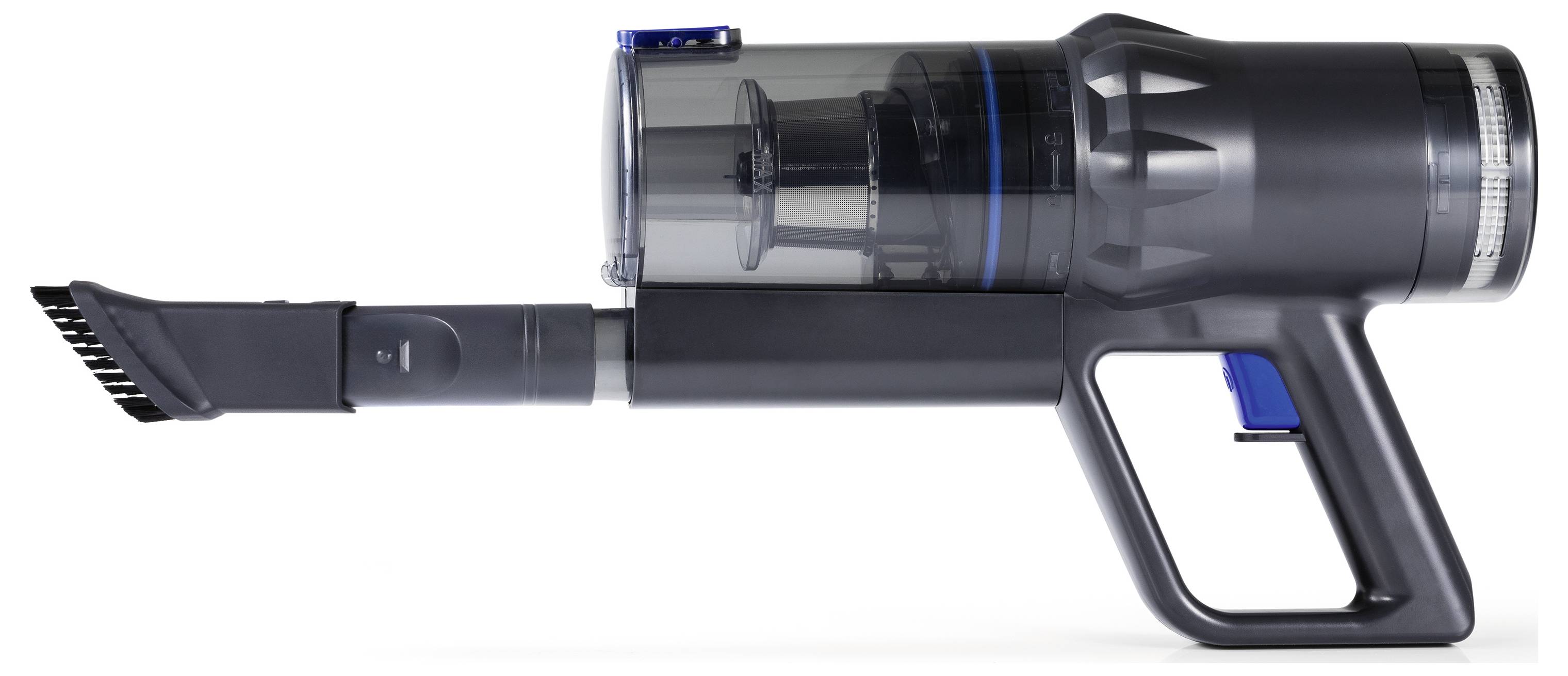 Aspirapolvere cordless portatile con serbatoio della polvere trasparente, ugello esteso e manico ergonomico per un facile utilizzo.