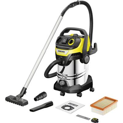 Un aspirapolvere con vari accessori, inclusi spazzole e un filtro, tutti progettati per compiti di pulizia versatili.