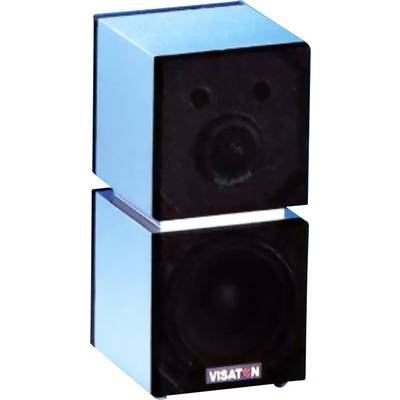 Altoparlante Visaton blu e nero con design quadrato, che mostra due unità impilate con woofer visibili e il logo del marchio in basso.