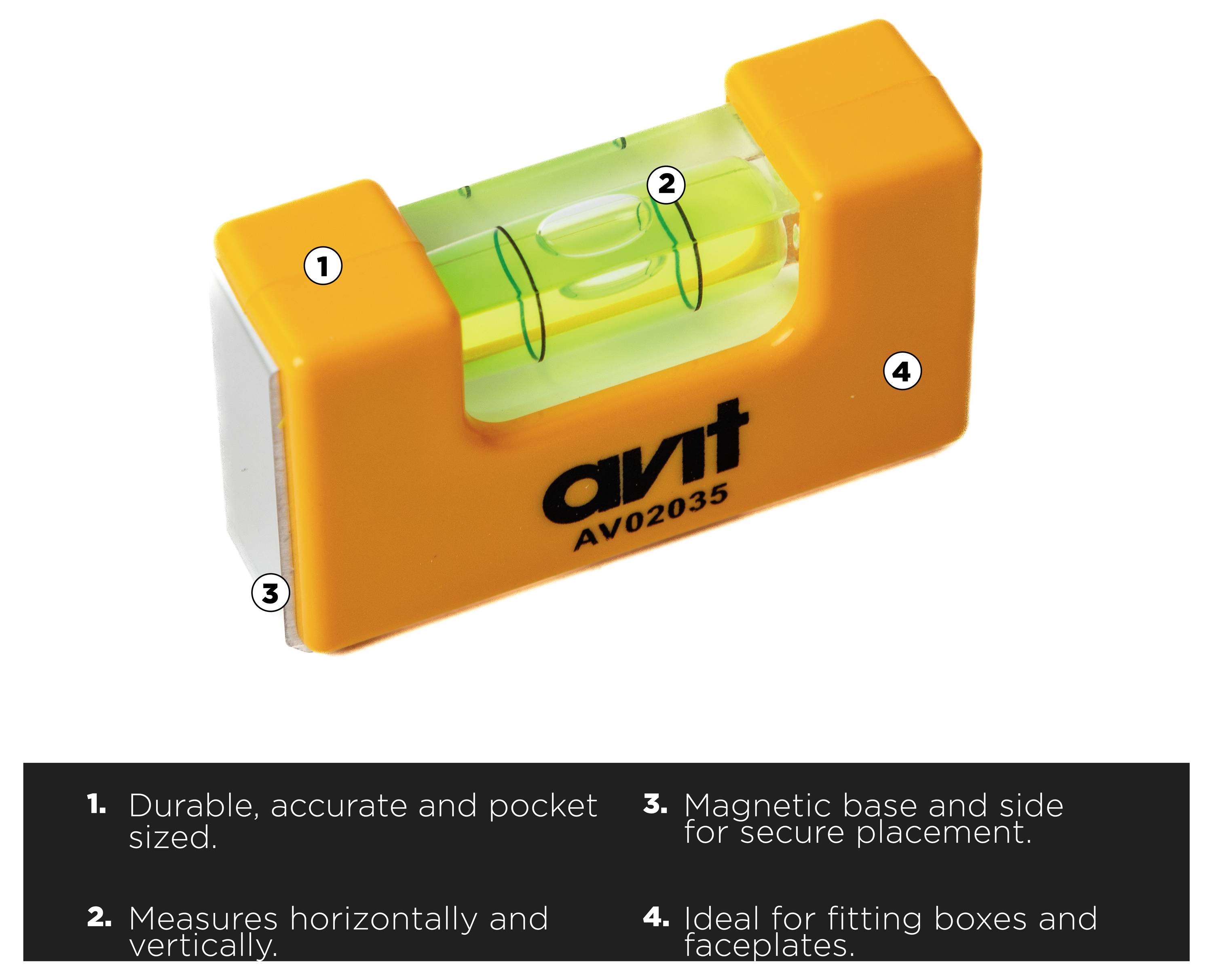 Livella con bordi magnetici, misura in orizzontale e verticale, formato tascabile, posizionamento sicuro per scatole di installazione e placche.