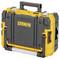 Una robusta custodia rigida nera e gialla con maniglia di trasporto e logo 'DEWALT', utilizzata per conservare e trasportare gli attrezzi in modo sicuro.