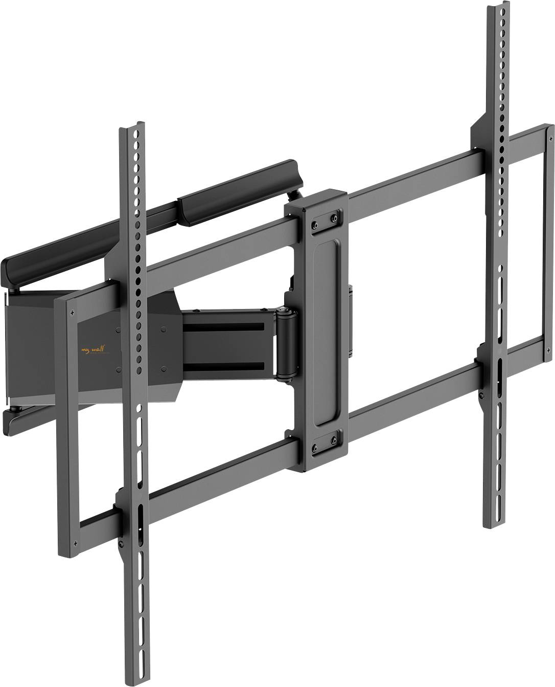 Staffa di montaggio a parete per televisore a schermo piatto, dotata di bracci regolabili per inclinazione e rotazione, progettata per angoli di visualizzazione flessibili.
