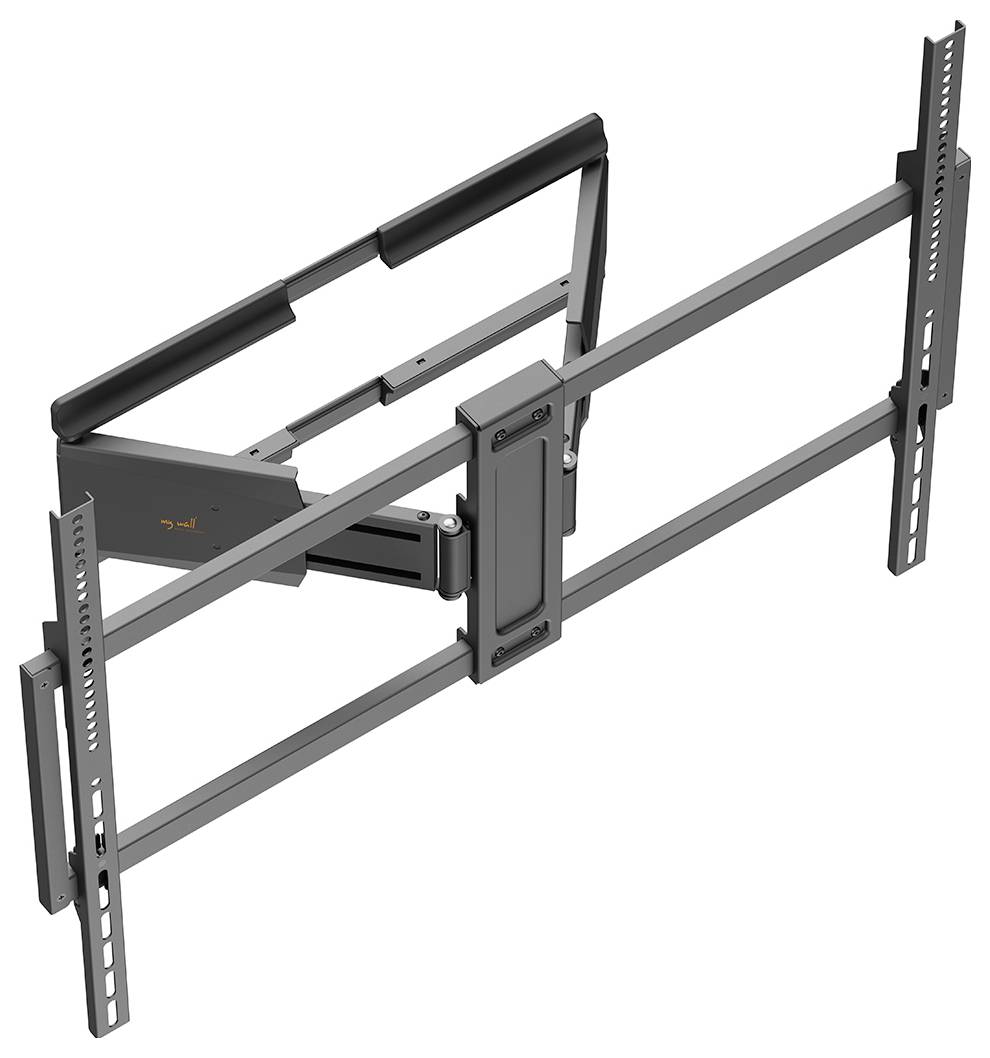 Staffa di montaggio a parete progettata per televisori a schermo piatto, dotata di braccio regolabile per vari angoli di visualizzazione, adatta per schermi di grandi dimensioni.