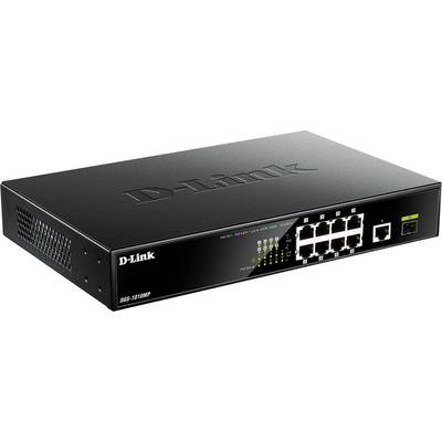 Switch Ethernet D-Link DSS-1016MP con 16 porte, quattro LED di stato attivo e ventilazione laterale per la connettività di rete.