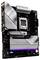 Una scheda madre del computer dotata di più slot PCIe, slot RAM e un socket CPU. Include dissipatori di calore argentati distinti e varie porte.