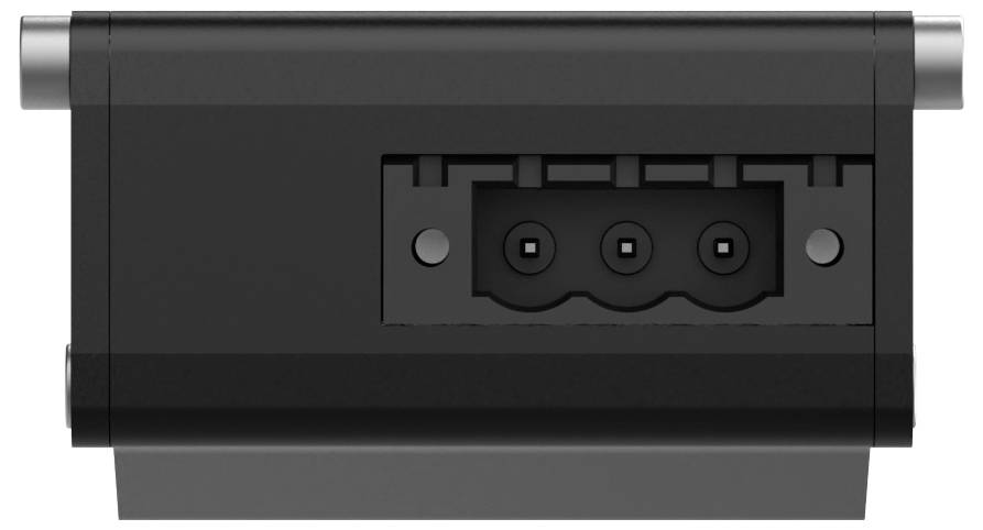 Un dispositivo di rete montato su rack su uno sfondo perforato, con porte anteriori e indicatori.