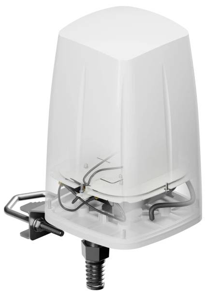 Un involucro bianco in plastica con cablaggio interno visibile e una pinza metallica alla base, che suggerisce il suo utilizzo per proteggere o supportare componenti elettrici.