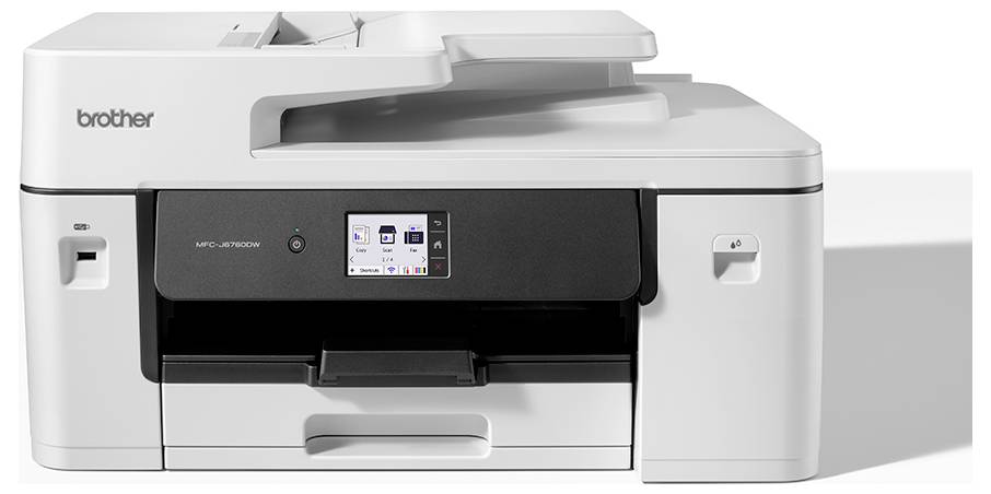 Una stampante bianca con dimensioni etichettate: 305mm di altezza, 576mm di larghezza, 477mm di profondità. Peso: 20,20kg.