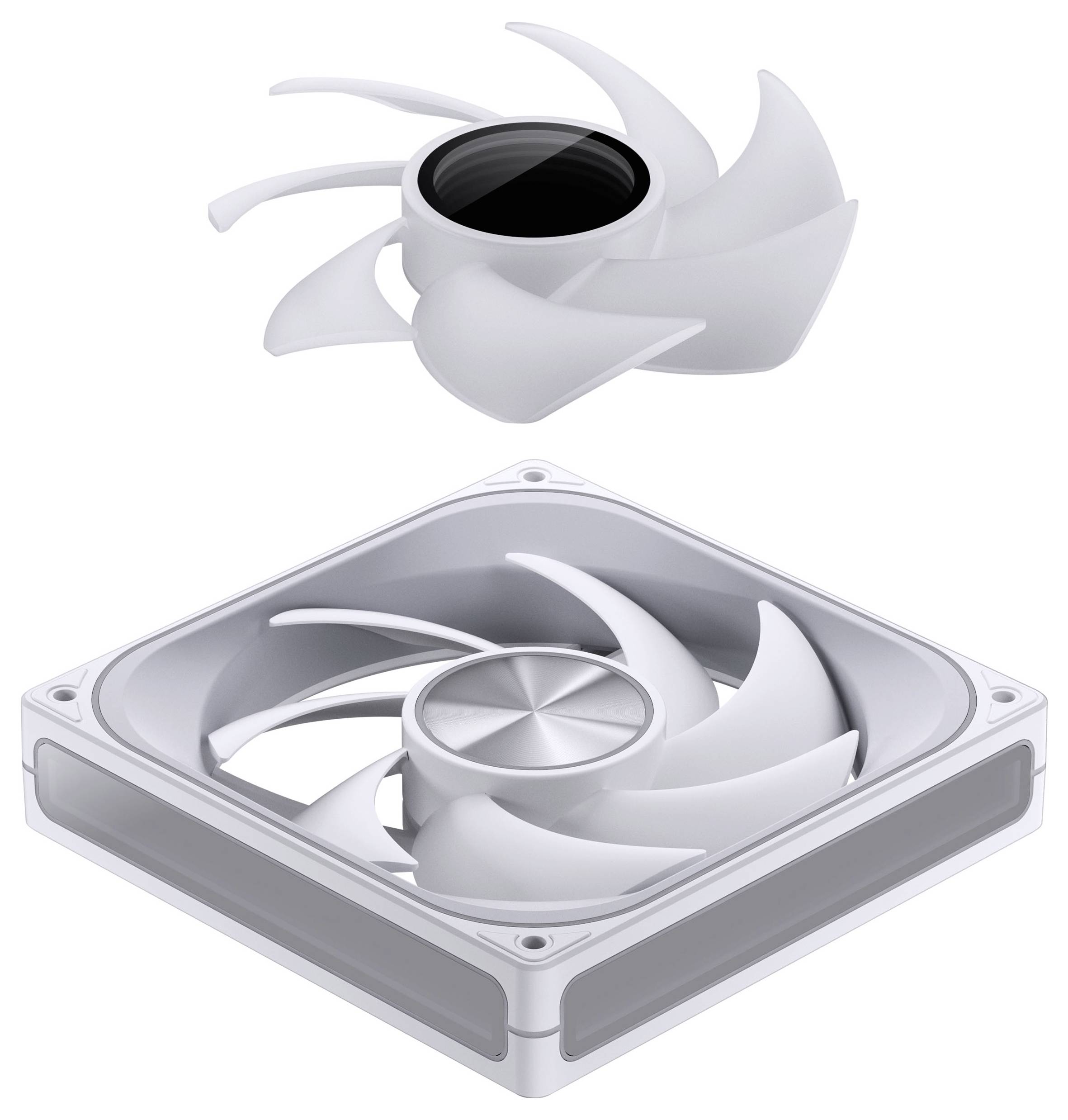 'Una ventola di raffreddamento per computer con un gruppo pale staccato, che mostra il suo design modulare per una facile manutenzione e pulizia.'