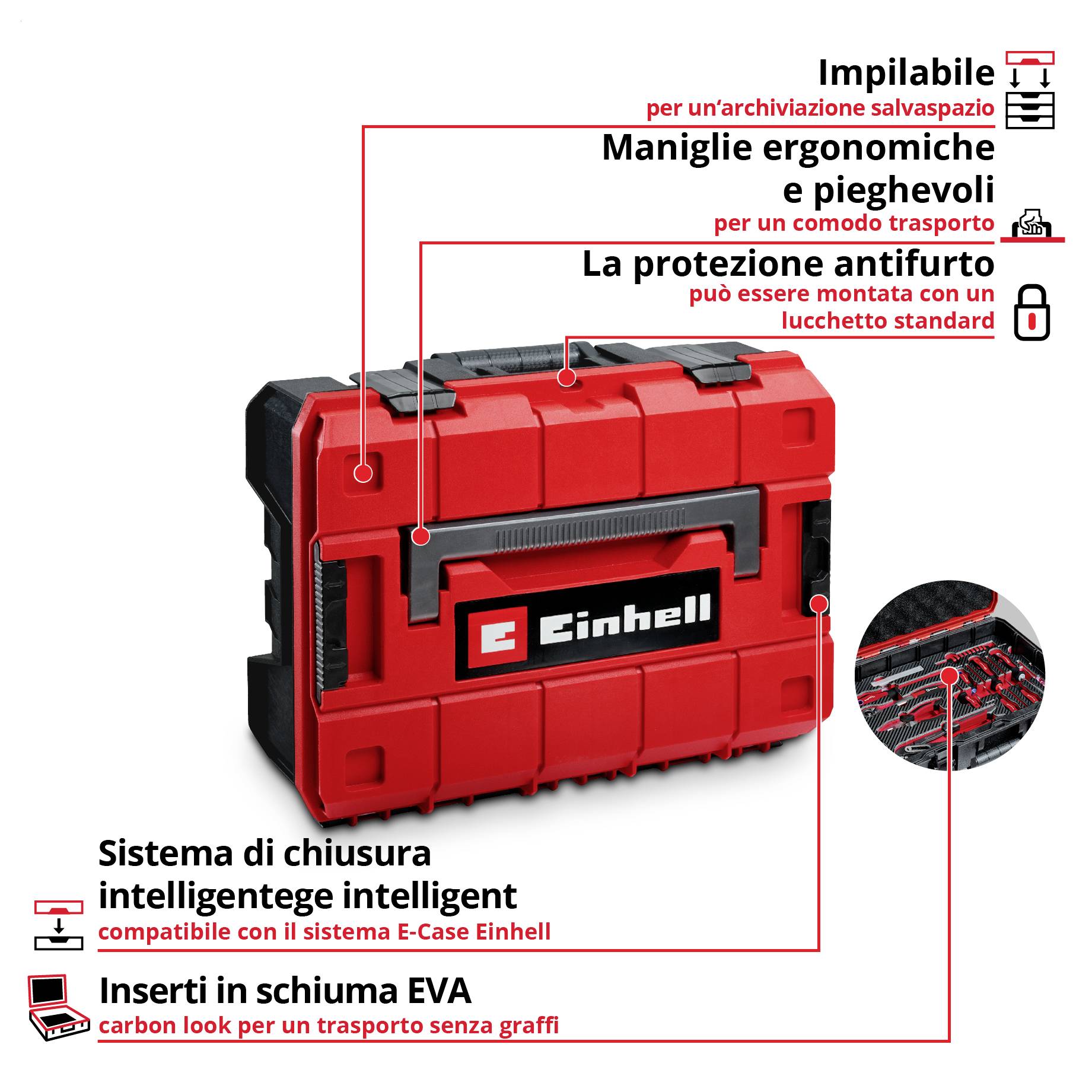 Einhell E-Case Umzug 370511 Valigetta porta utensili con contenuto 79 parti-3