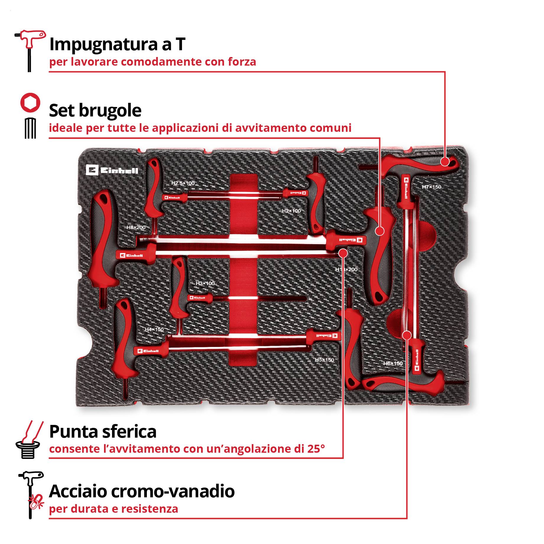 Einhell T-Griff Schraubendreher-Set 9-tlg. Einleger Pad 370526 Inserto 9 parti-3