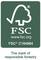 'FSC C164884: Il marchio della silvicoltura responsabile.' Logo verde che presenta un outline di un albero e il sito web 'www.fsc.org'.