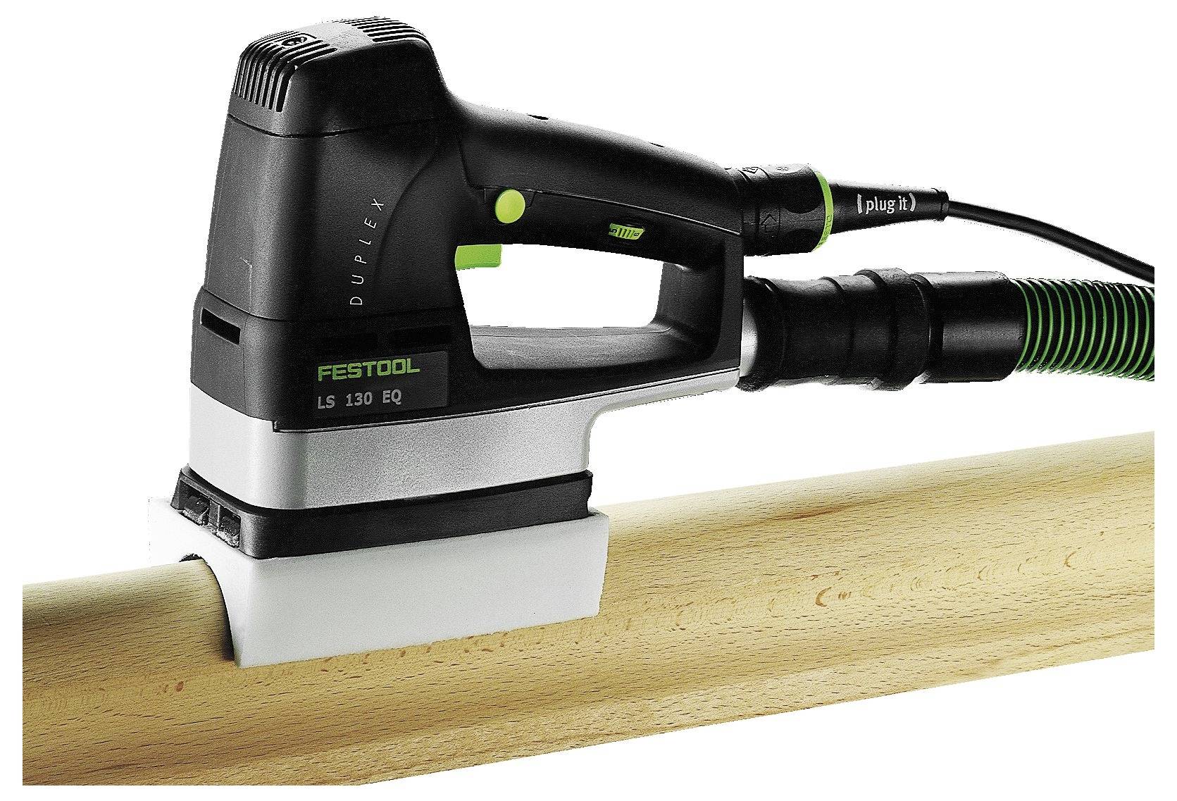 'Uno strumento elettrico con manico nero e verde, dotato di un disco di levigatura blu circolare, utilizzato per levigare le superfici.'