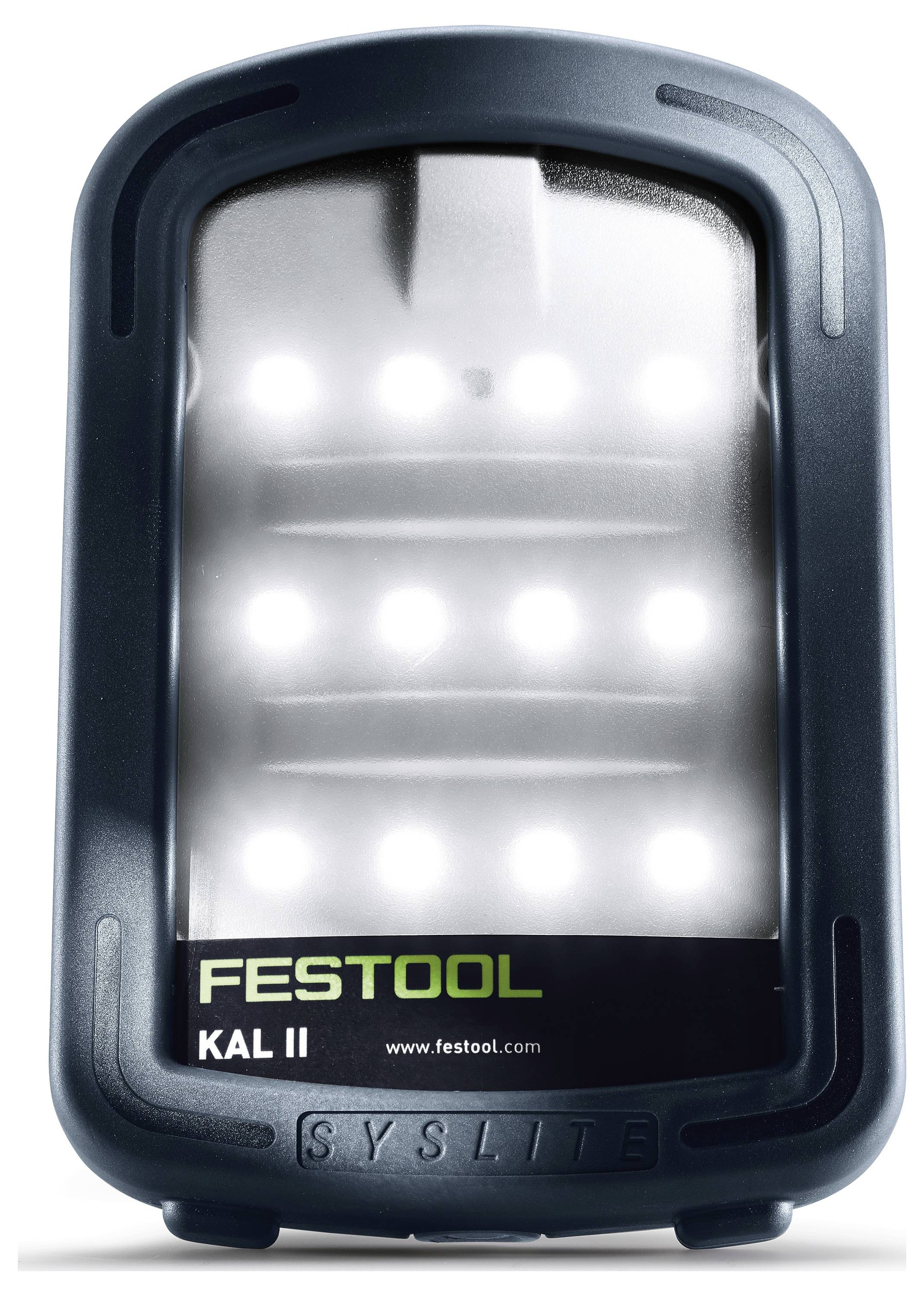 Due strumenti Festool sono mostrati, tra cui un cacciavite a punta lunga con una striscia di viti collegata e un trapano avvitatore. Entrambi sono neri con accenti verdi.