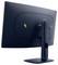 L'immagine mostra la vista posteriore di un elegante monitor per computer moderno con supporto. Il monitor è nero con un logo che ricorda una foglia.