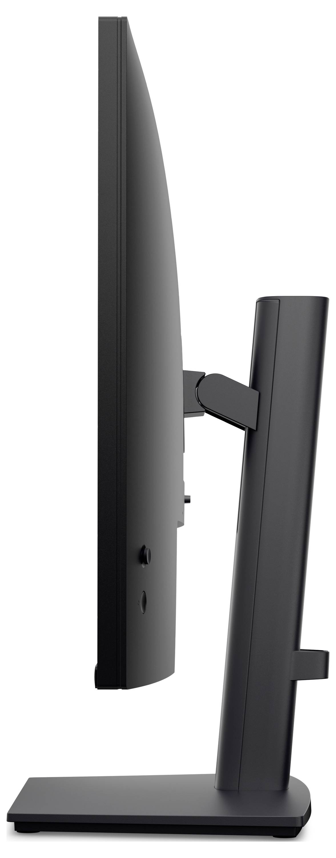 Una vista del profilo laterale di un sottile monitor di computer su un supporto, che mostra il suo design sottile.