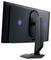 Un elegante monitor gaming Alienware nero con supporto, caratterizzato da un logo alieno che brilla di viola sul retro, progettato per il gaming ad alte prestazioni.