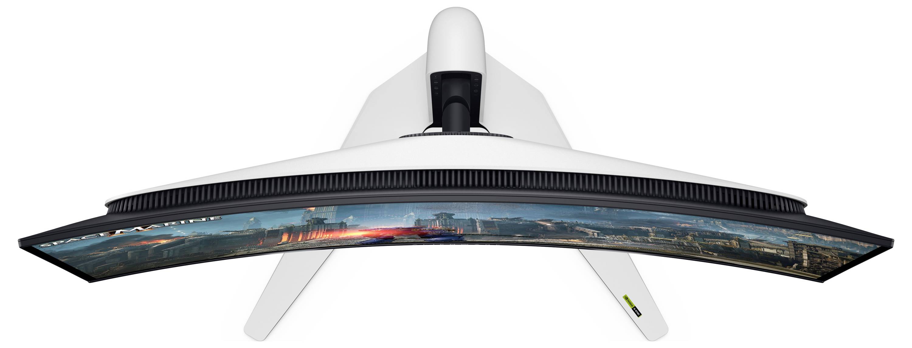 'Vista posteriore di un monitor per computer Dell con supporto nero e base regolabile.'