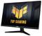 Monitor Asus TUF Gaming con supporto, con uno schermo che mostra il logo TUF Gaming su uno sfondo scuro e astratto.