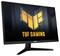 Logo 'ASUS TUF Gaming Monitor' sullo schermo, caratterizzato da un design elegante con un supporto robusto, che enfatizza la focalizzazione sul gaming.